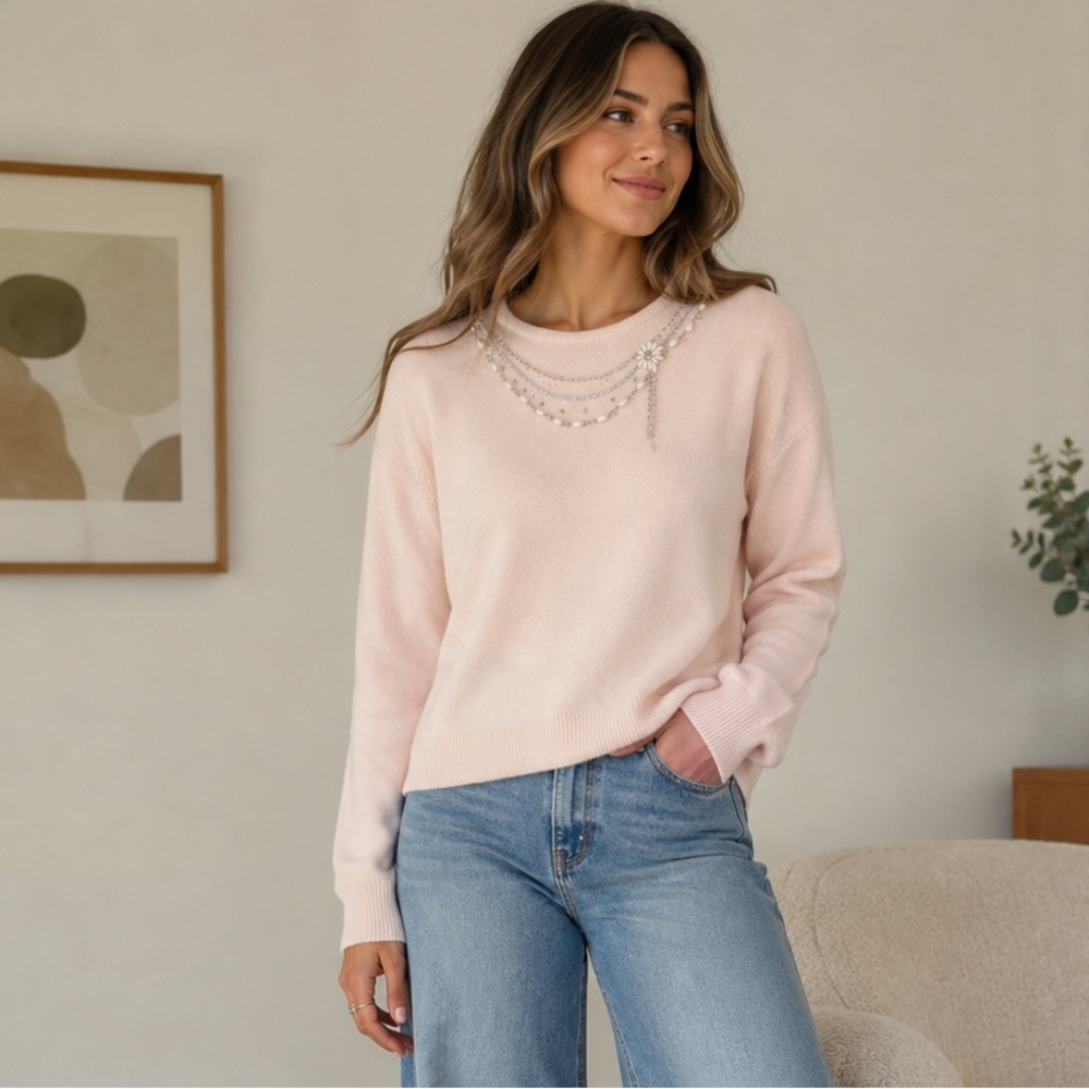 Allison Daley Vintage Beaded Pink Sweater